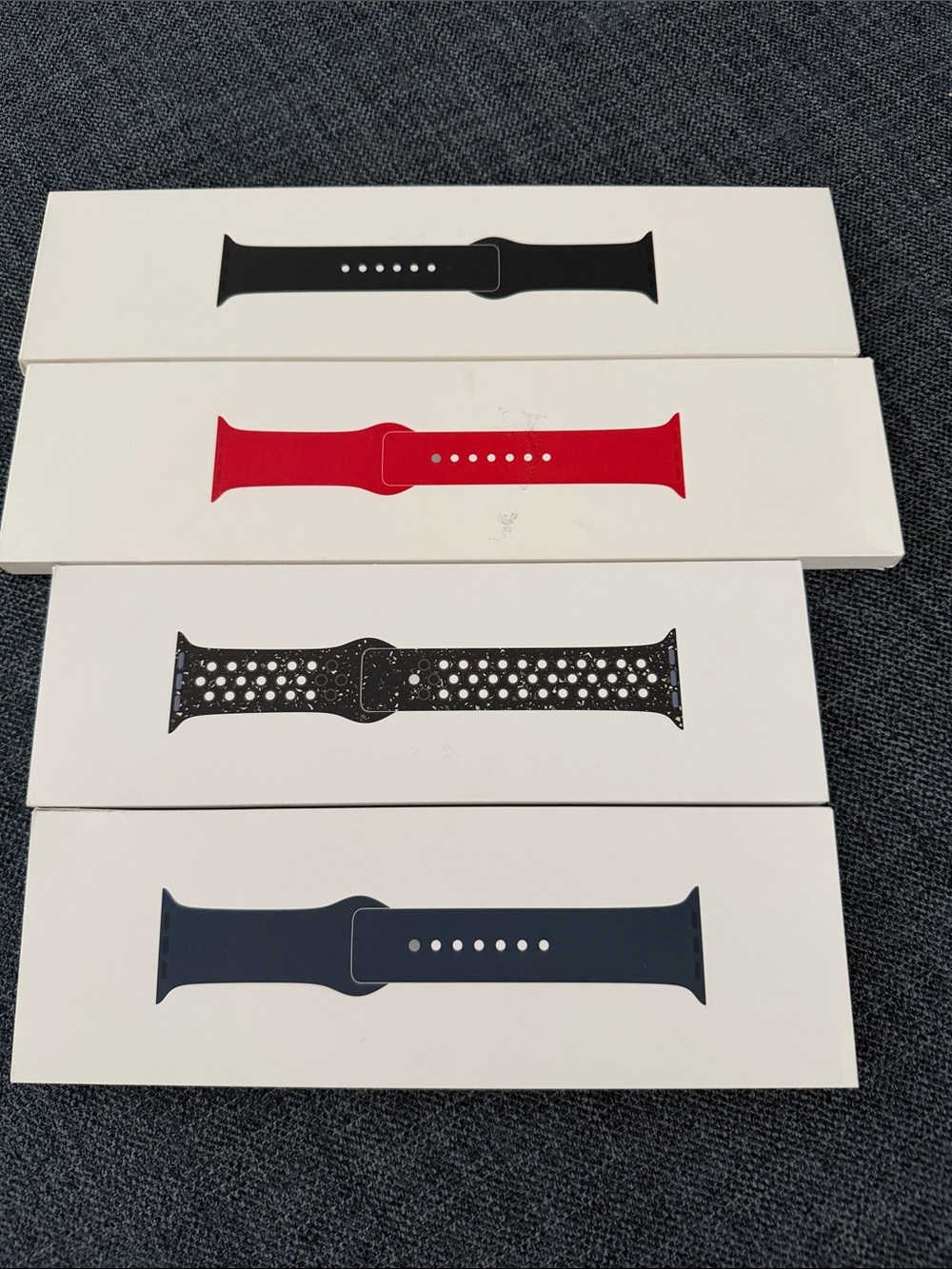 Apple Sport Watch Bands — Black, Red, Navy, and Black/White Perforated